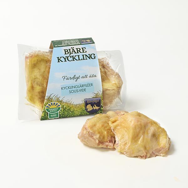 Lättrökta sous-vide kycklinglårfiléer från Bjärefågel, paketerad.