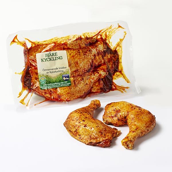 Paketerade örtmarinerade kycklinklubbor från Bjärefågel.